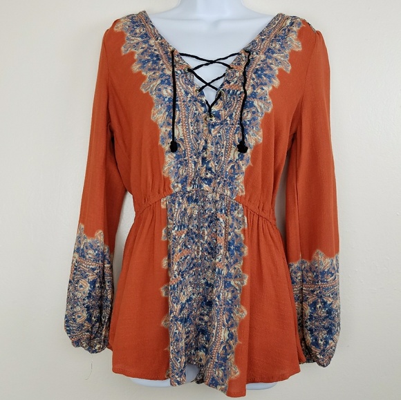 Free People Tops - Free People Orange Printed Boho Festival Tunic